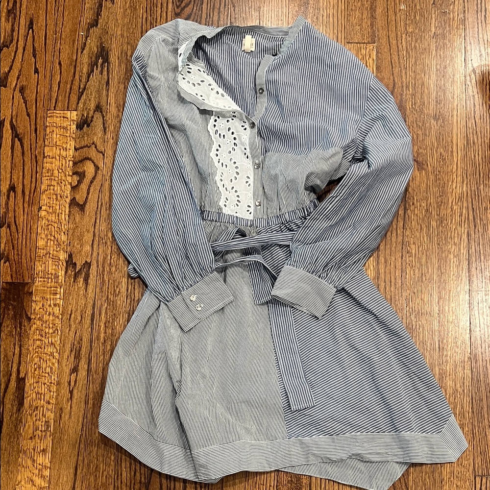 Rebecca Taylor Navy Striped Shirt dress with tissue hem